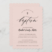 洗礼ミニマル書エレガント赤面ピンク 招待状 (正面/裏面)