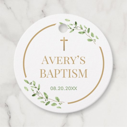 洗礼モダンリース金ゴールドクロスカスタマイズ フェイバータグ (正面)