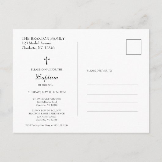 洗礼モダン宗教写真招待状はがき インビテーションポストカード (裏面)