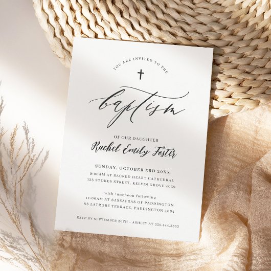 洗礼モダン書ミニマル黒エレガント字 招待状