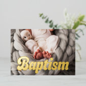 洗礼ヴィンテージレトロタイポグラフィカスタム写真 箔招待状 (立ち正面)