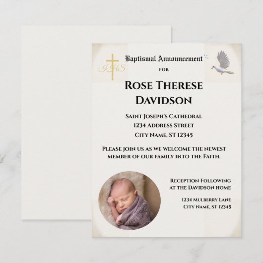 洗礼写真案内招待状 招待状 (正面/裏面)