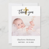 洗礼写真白シンプル文字サンキューカード 招待状 (正面)