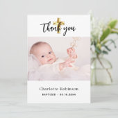 洗礼写真白シンプル文字サンキューカード 招待状 (スタンド正面)