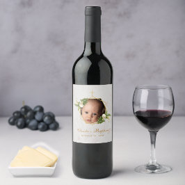 洗礼写真 花のカエルの花束 ゴールドの大理石 ワインラベル