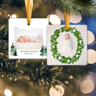 洗礼初めてのクリスマス素朴木写真 セラミックオーナメント