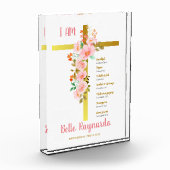 洗礼少女ピンクと赤い花が十字架に フォトブロック (左)