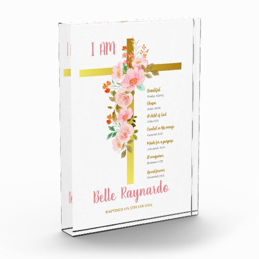 洗礼少女ピンクと赤い花が十字架に フォトブロック (左)