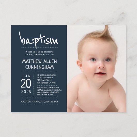 洗礼少年 | モダン +フシンプルォト招待状 ポストカード (正面)