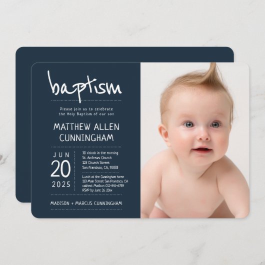 洗礼少年| モダン +写シンプル真 招待状 (正面/裏面)