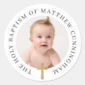 洗礼少年 |写真カスタムと金ゴールドクロスシンプル ラウンドシール (正面)