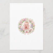 洗礼式と1歳の誕生日を迎える女の子のピンクの春の花のデザイン 招待状 (裏面)
