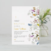 洗礼式のための野生の花の招待状 箔招待状 (立ち正面)