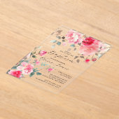 洗礼式の淡いピンクの花 アクリル招待状 (レイダウン)