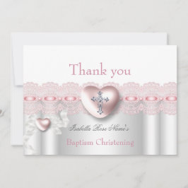 洗礼式 お礼 ピンク シルバー 写真 ハート 十字架 サンキューカード