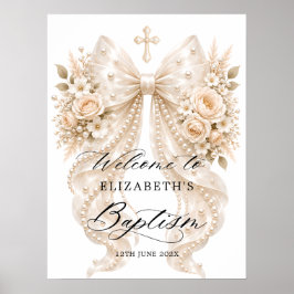 洗礼式 エレガントな花とパールのウェルカム ポスター
