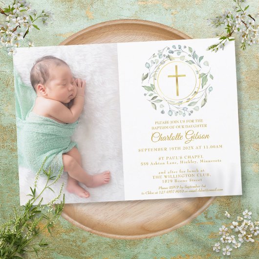 洗礼式+クリスチャニング+ガーランド+ゴールドクロスフォト 招待状