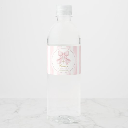 洗礼式 ピンク リボン 女の赤ちゃん ペットボトルラベル (正面)