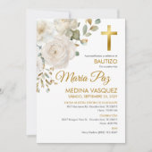 洗礼招待状 エレガントな白い花 おしゃれなデザイン 招待状 (正面)