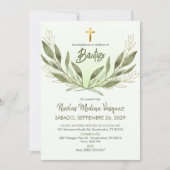 洗礼招待状 グリーン リーフ 宗教的 洗礼 招待状 (正面)