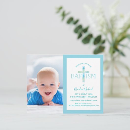 洗礼招待状 – ボーイズフォト招待状 招待状 (スタンド正面)