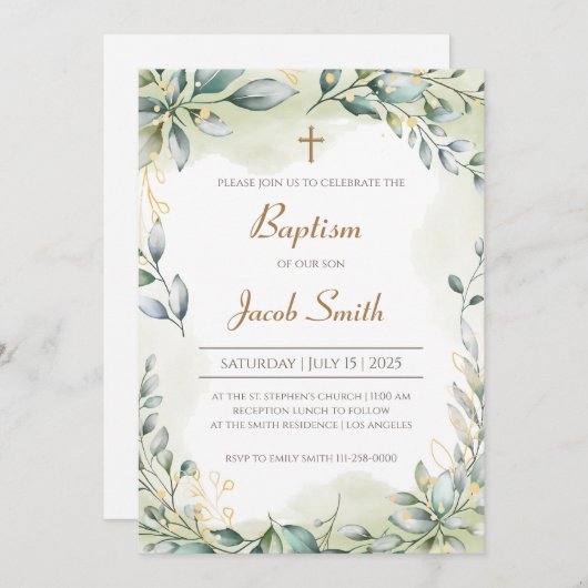 洗礼招待状 女の子 男の子 キリスト教儀礼招待 招待状 (正面/裏面)