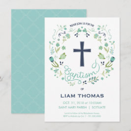 洗礼招待状 - 男の子 - オーダーメイド - 十字架付き 招待状
