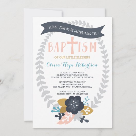洗礼招待状, 花, 現代の洗礼 招待状 (正面)