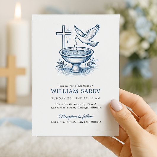 洗礼招待状（鳩と水鉢のデザイン） 招待状