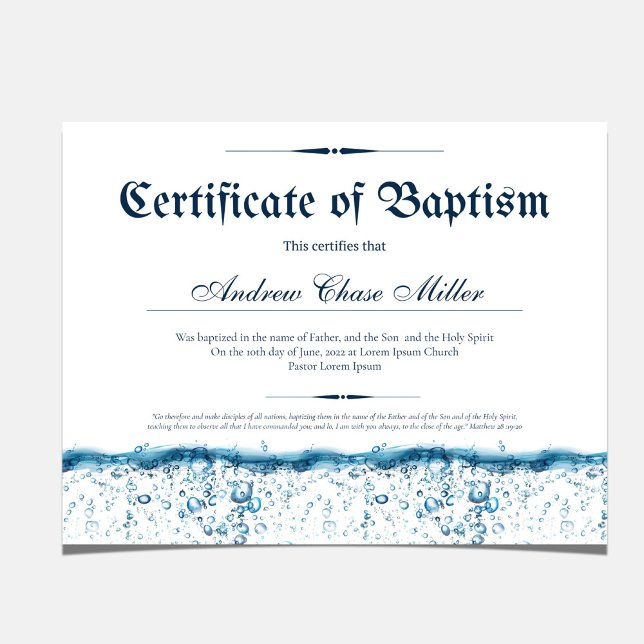 洗礼水証明ベビー《キリスト教》洗礼式や命名式 (Certificate of Baptism, Water Baptism Christening certificate wall decor)