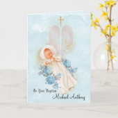 洗礼男の赤ちゃんの《キリスト教》洗礼式や命名式の十字の鳩 カード (黄色い花)