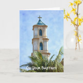 洗礼祝いカード 教会の十字架 カード (黄色い花)