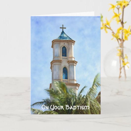 洗礼祝いカード 教会の十字架 カード (黄色い花)