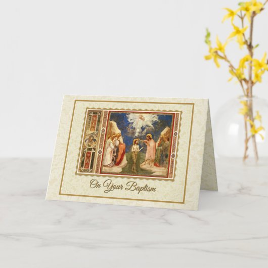 洗礼者ヨハネによるイエスのアダルトバプテスマ カード (黄色い花)