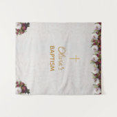 洗礼背景 ゴールド 十字架 ワインレッド 牡丹 大理石 タペストリー (正面(横))