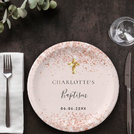 洗礼赤面バラ金ゴールドグリッター名girl ペーパープレート