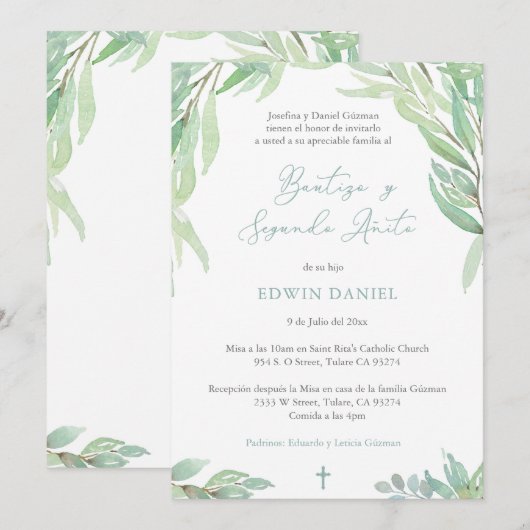 洗礼2歳 誕生日 ボーイのスペイン語 招待状 (正面/裏面)