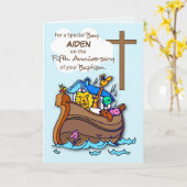 洗礼5周年記念の少年・ノアの方舟デザイン カード (黄色い花)
