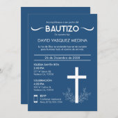 洗礼 かわいい 赤ちゃん 洗礼 スペイン語 十字架と葉 招待状 (正面/裏面)