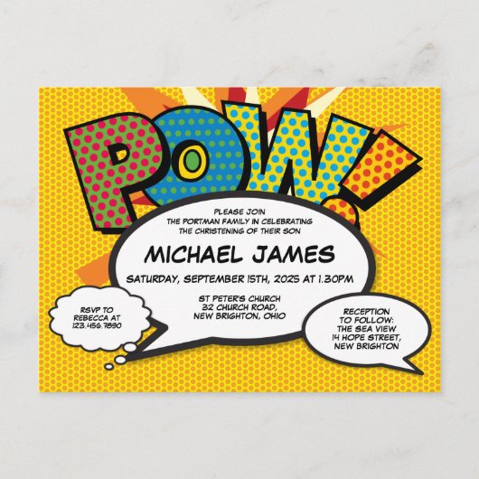 洗礼・キリスト教式名付け 現代の楽しいスピーチバブル インビテーションポストカード (正面)