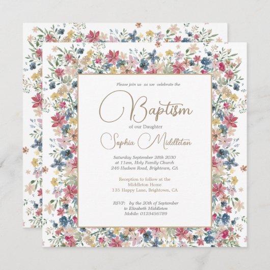 洗礼《キリスト教》洗礼式や命名式エレガントフローラ宗教 招待状 (正面/裏面)