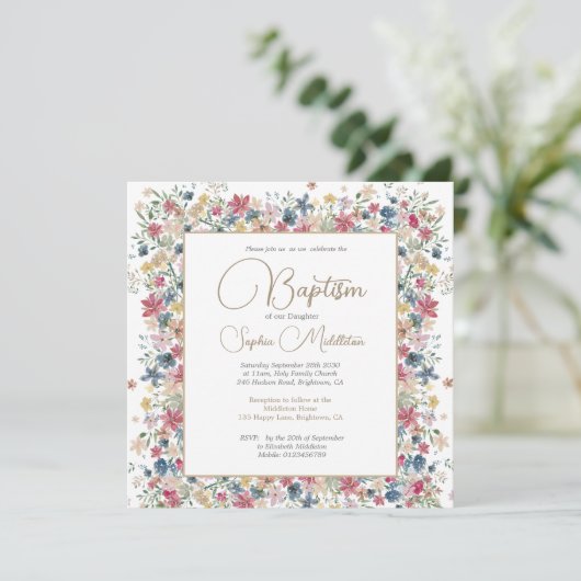 洗礼《キリスト教》洗礼式や命名式エレガントフローラ宗教 招待状 (スタンド正面)