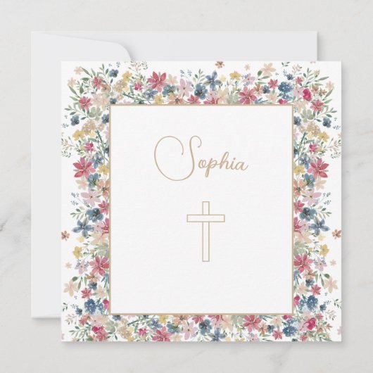 洗礼《キリスト教》洗礼式や命名式エレガントフローラ宗教 招待状 (裏面)