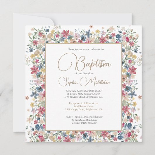 洗礼《キリスト教》洗礼式や命名式エレガントフローラ宗教 招待状 (正面)