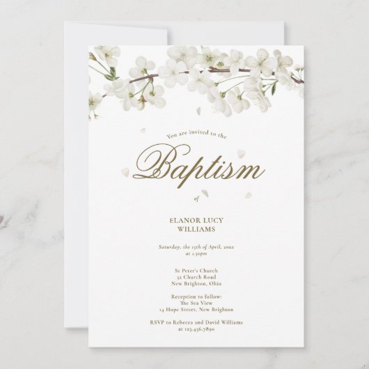 洗礼《キリスト教》洗礼式や命名式エレガント白花フローラ  招待状 (正面)