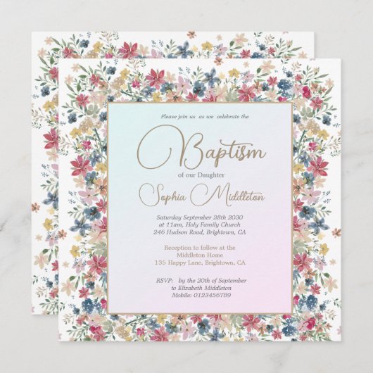 洗礼《キリスト教》洗礼式や命名式フローラ宗教モダン 招待状 (正面/裏面)