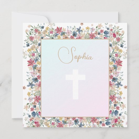 洗礼《キリスト教》洗礼式や命名式フローラ宗教モダン 招待状 (裏面)