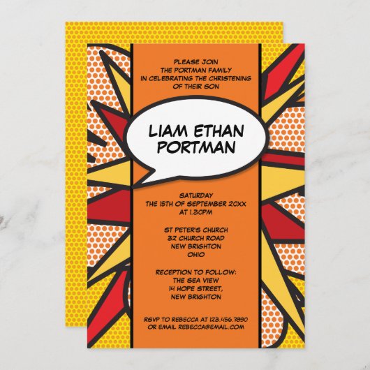 洗礼《キリスト教》洗礼式や命名式モダンおもしろい類型 招待状 (正面/裏面)