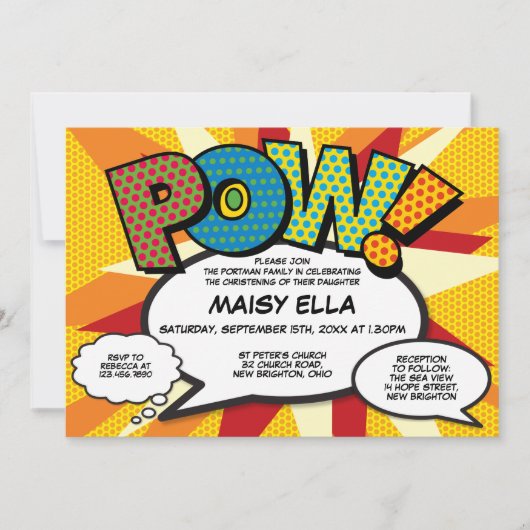 洗礼《キリスト教》洗礼式や命名式モダン漫画帳 招待状 (正面)