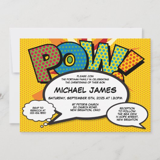 洗礼《キリスト教》洗礼式や命名式モダン漫画 招待状 (正面)